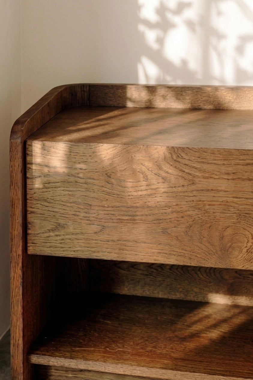 Mesa de Noche Boreal de Casa Líder, madera natural con ensamble artesanal
